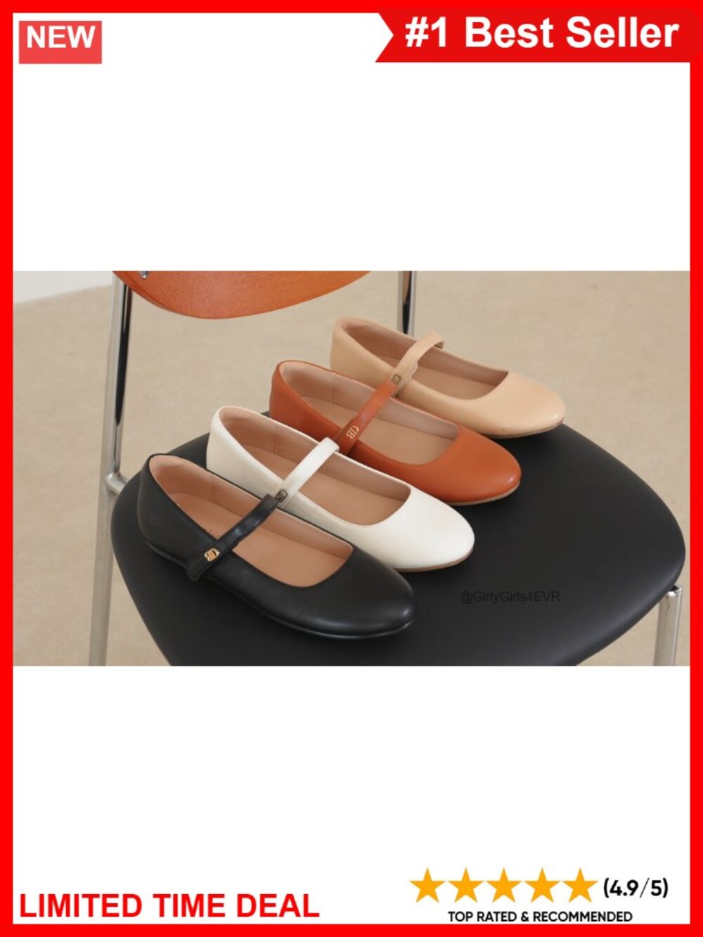 Mary Jane Ballet Flats Faux Leather Round Toe Arch Support Women's Shoes - Picture 6 of 6